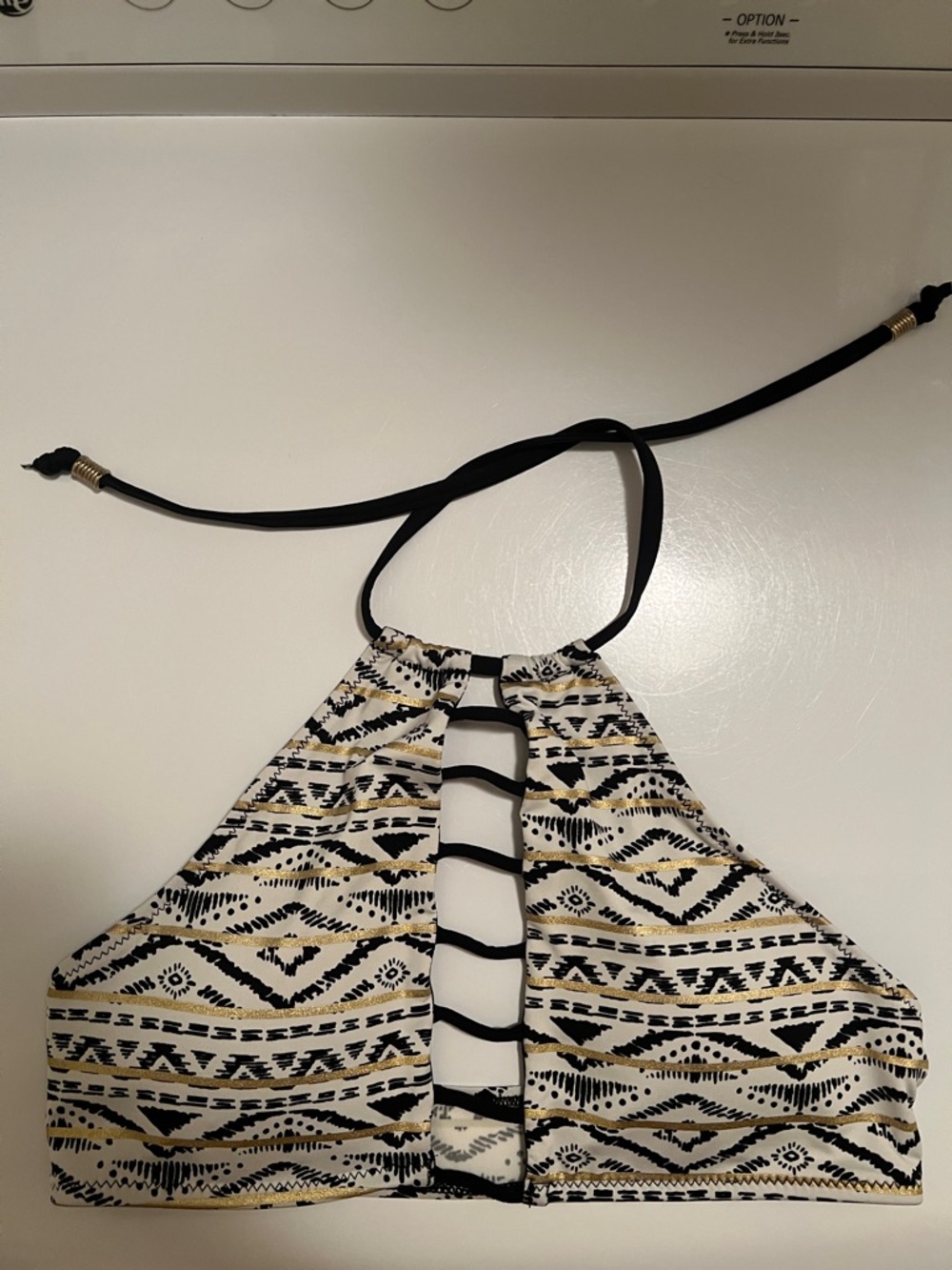 Atmosphere Black, White & Gold Patterned High Neck Bikini Top